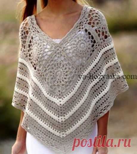Ажурное пончо крючком со схемами. Схемы вязания пончо