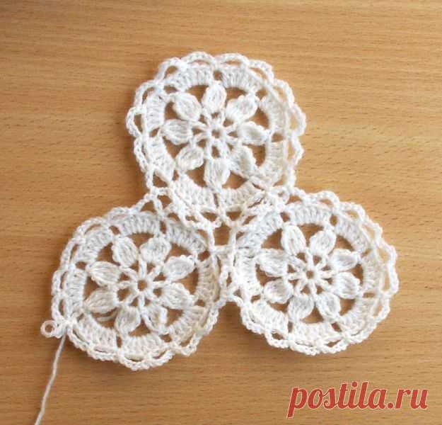 Безотрывное вязание мотивов крючком | Золотые Руки