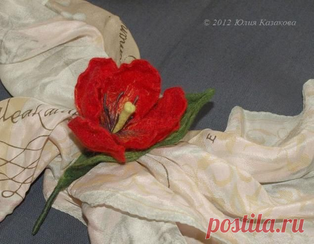 Мокрое валяние на каркасе. Тюльпан