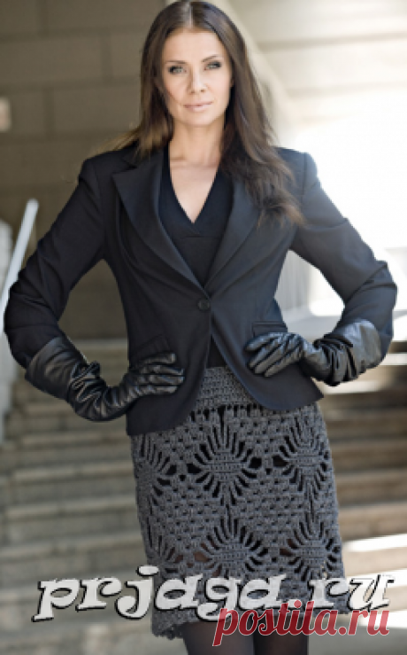 Вязаная юбка крючком ажурными ромбами