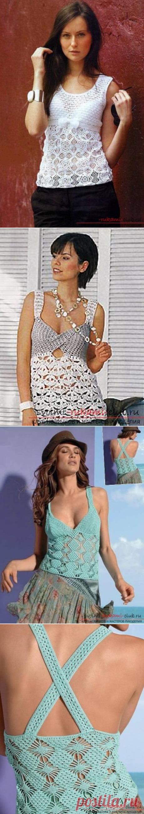 Как связать летние женские маечки крючком со схемами, выкройками и описанием работы.