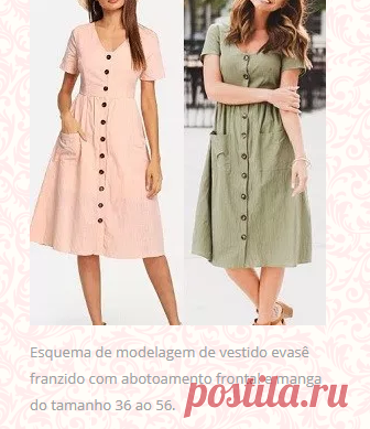 Vestido evasê com manga e botões - DIY - molde, corte e costura - Marlene Mukai