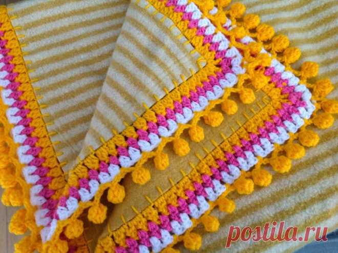 Обвязка края помпонами. 2МК+видео