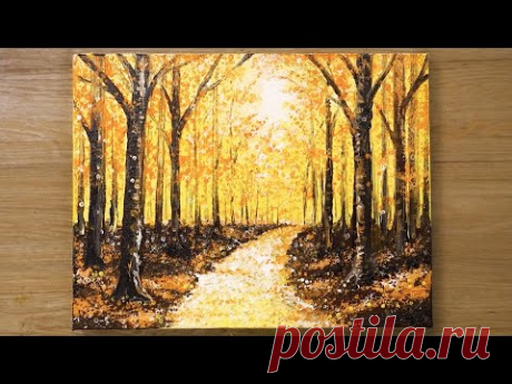 Как нарисовать лес акриловыми красками / Техника рисования алюминием # 461