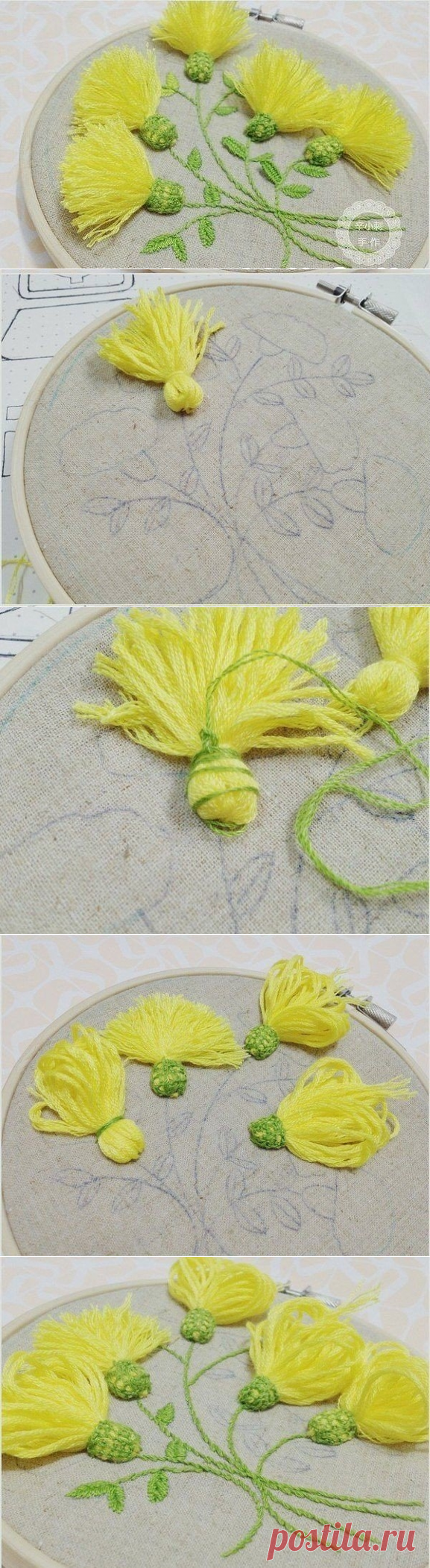 Объемная вышивка. Одуванчики.