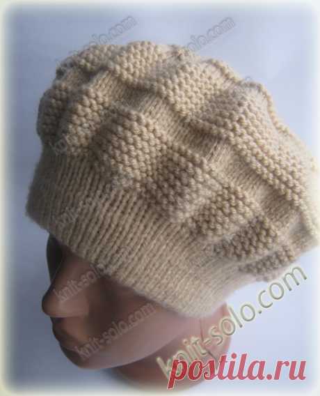 Вязаный спицами теплый зимний берет - knit-solo.com