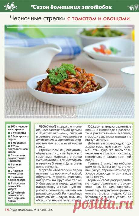 Чесночные стрелки с томатом и овощами