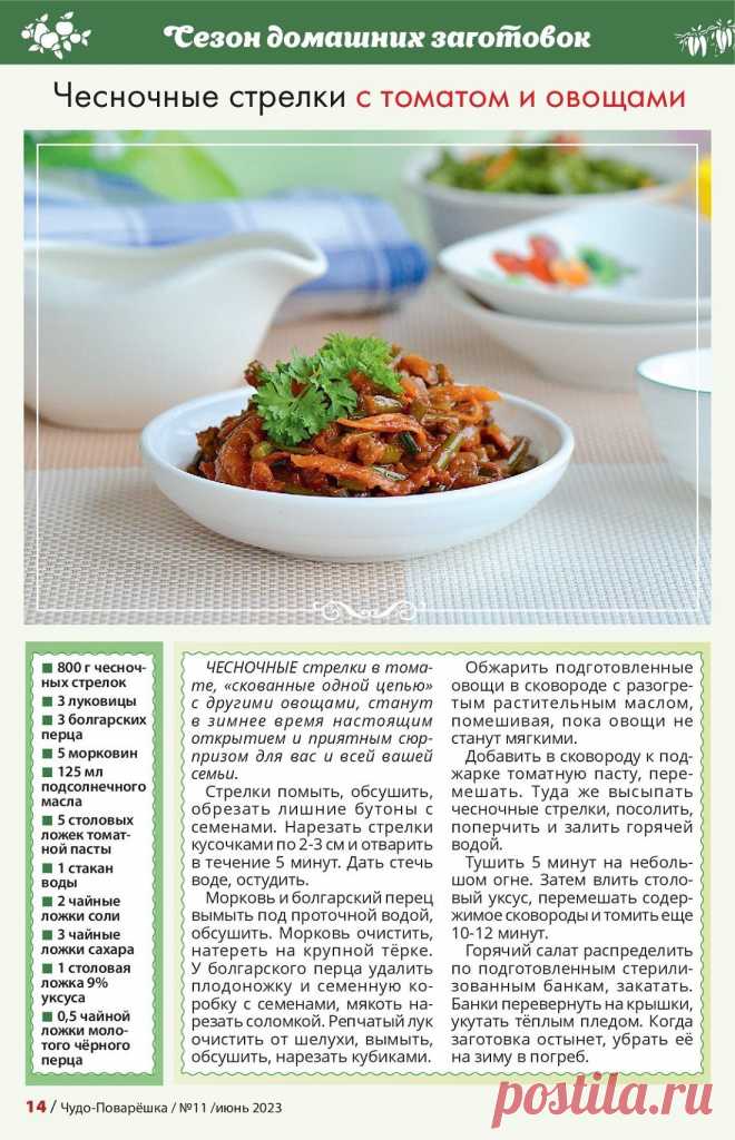 Чесночные стрелки с томатом и овощами