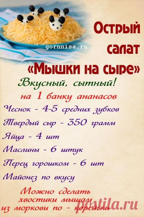 Острый салат «Мышки на сыре». Простой рецепт | | ГОРНИЦА