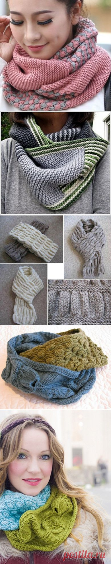 Модные шарфы-СНУДЫ (Snood) спицами 5. Идеи и описания.11 моделей