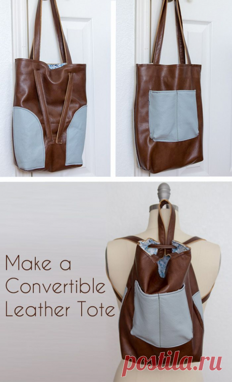 Leather Tote Bag with Convertible Strap
