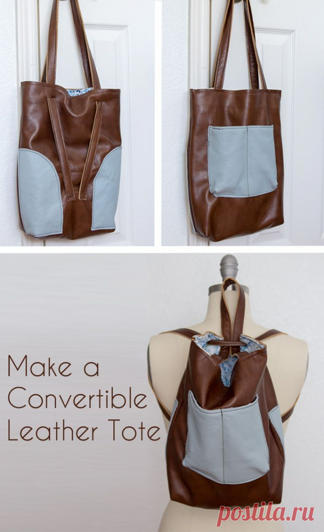 Leather Tote Bag with Convertible Strap