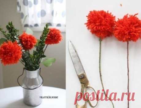 Букет из ниток своими руками - Цветы из ткани и бумаги