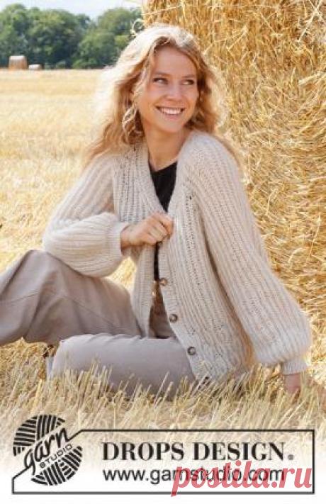 Кардиган Фестиваль Полная луна Чудесная модель женского кардинана с рукавом реглан, связанного спицами 6 мм узором английская резинка