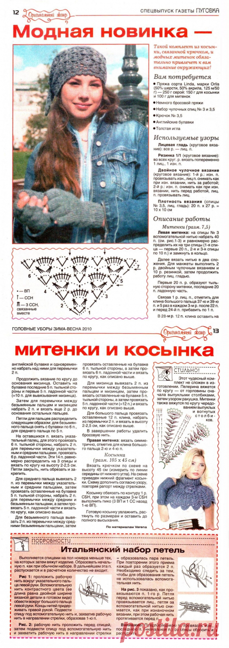 Комплект: косынка связанная крючком и митенки