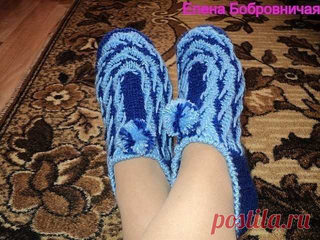 Тапочки спицами , описание
