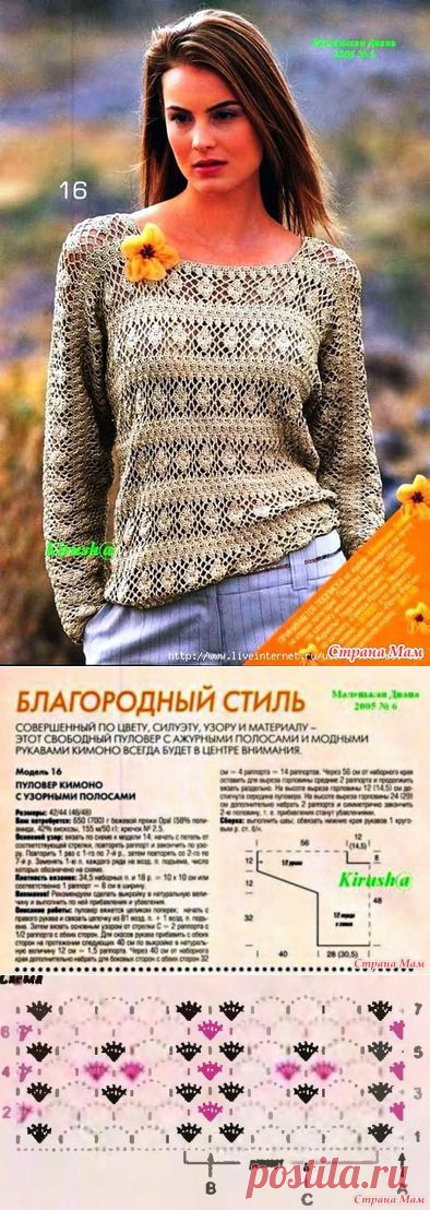 Благородный стиль. Пуловер крючком. - ВЯЗАНАЯ МОДА+ ДЛЯ НЕМОДЕЛЬНЫХ ДАМ - Страна Мам