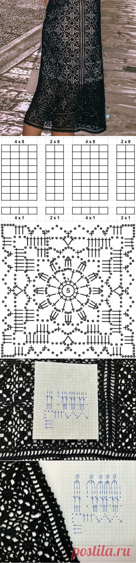 Связала крючком юбку из мотивов, не отрываясь от других проектов. Делюсь схемами и описанием работы со всеми нюансами | Министерство вязальных дел | Дзен