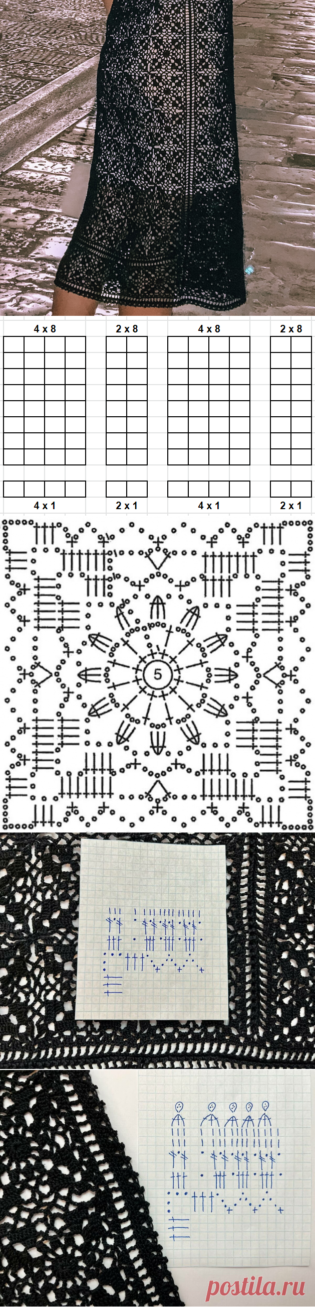 Связала крючком юбку из мотивов, не отрываясь от других проектов. Делюсь схемами и описанием работы со всеми нюансами | Министерство вязальных дел | Дзен