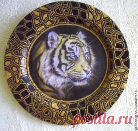 Купить Декоративная тарелка &quot;Тигр&quot; - декоративная тарелка, украшение для интерьера, подарок на любой случай