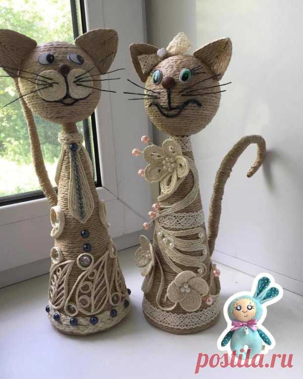 Чудесные котики из шпагата  
 #ручнаяработа