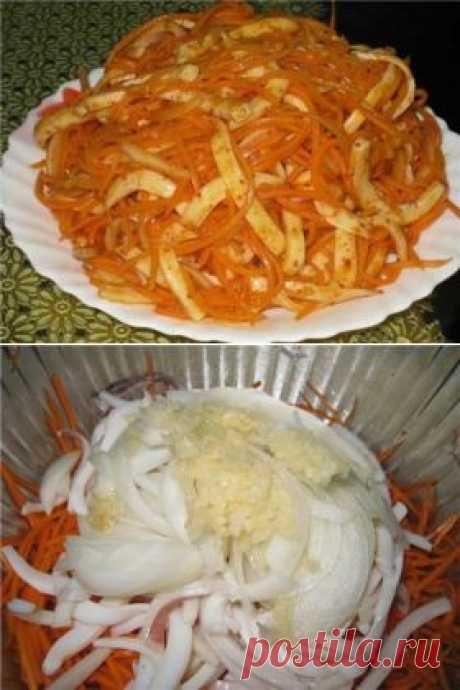 Морковь по корейски с кальмаром : Салаты и закуски : Кулинарные рецепты со всего мира
