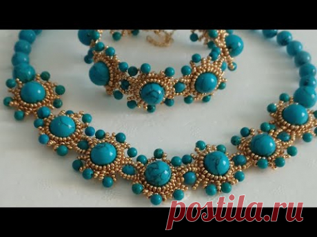 Tuğla Tekniği ile Yapılan Turkuaz Bileklik |  Brick Stitch Turquoise Bracelet Tutorial