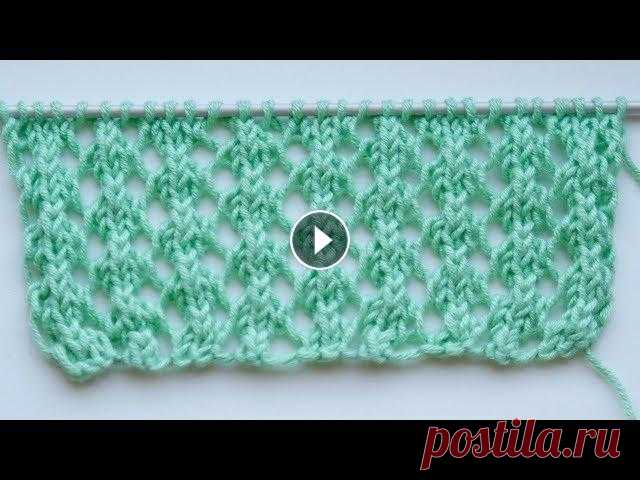 Ажурные узоры спицами. Ажурная сетка. Узор из серии "Ажурная сетка". Рапорт узора состоит из 6 петель и 4 рядов. Для образца набираем количество петель кратное 6+3 петли для симм...