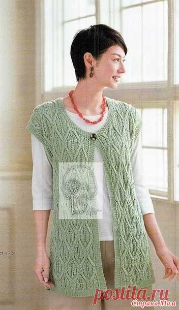 Удлиненный жилет спицами. - ВЯЗАНАЯ МОДА+ ДЛЯ НЕМОДЕЛЬНЫХ ДАМ - Страна Мам