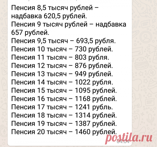 Вечером вчера переслала сестра подруга её в пенсионном фонде работает вот как то так должно выглядить все перерасчёте пенсии с января 2019 года