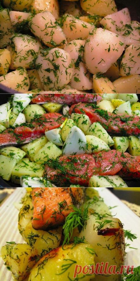 Как приготовить семга запеченная с укропом и картофелем - рецепт, ингридиенты и фотографии