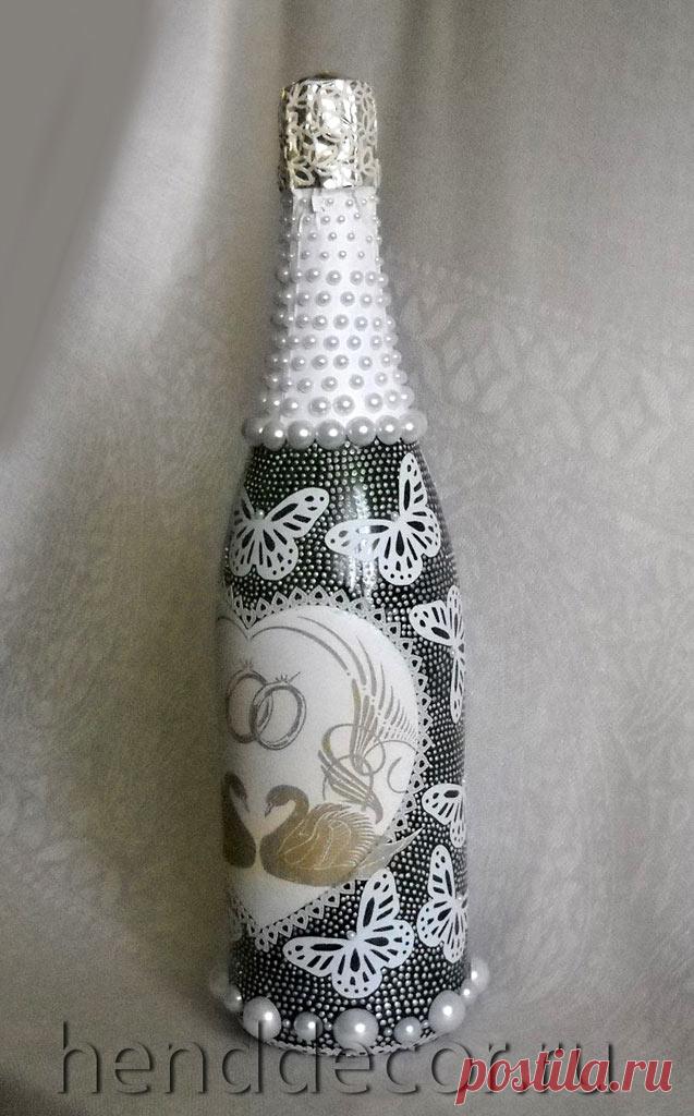 Свадебное шампанское с использованием трафарета - Калейдоскоп декора