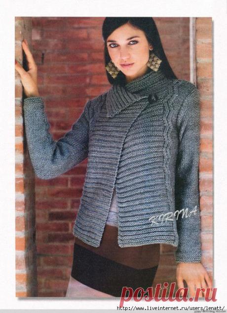 Спицы.Серо-голубой жакет .