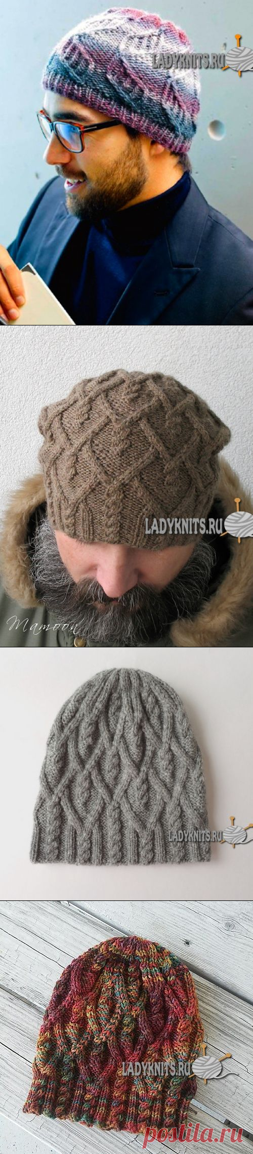 Вязаная спицами мужская шапка 