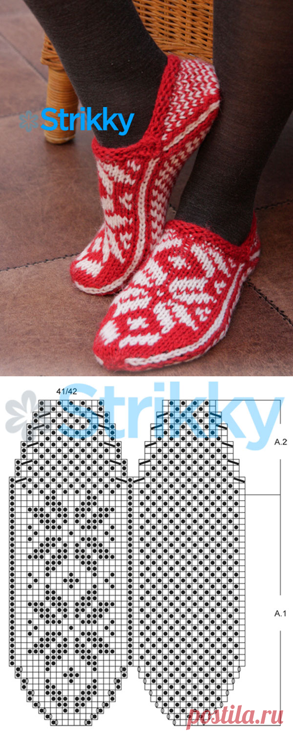 Тапочки "Holly Jolly Steps" от Drops Design с норвежским узором, вязаные спицами