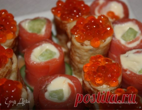 Нежнейшая и вкуснейшая закусочка. Ингредиенты: рыба, сыр плавленый, блины готовые | Официальный сайт кулинарных рецептов Юлии Высоцкой