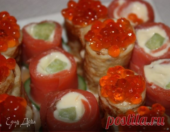 Нежнейшая и вкуснейшая закусочка. Ингредиенты: рыба, сыр плавленый, блины готовые | Официальный сайт кулинарных рецептов Юлии Высоцкой