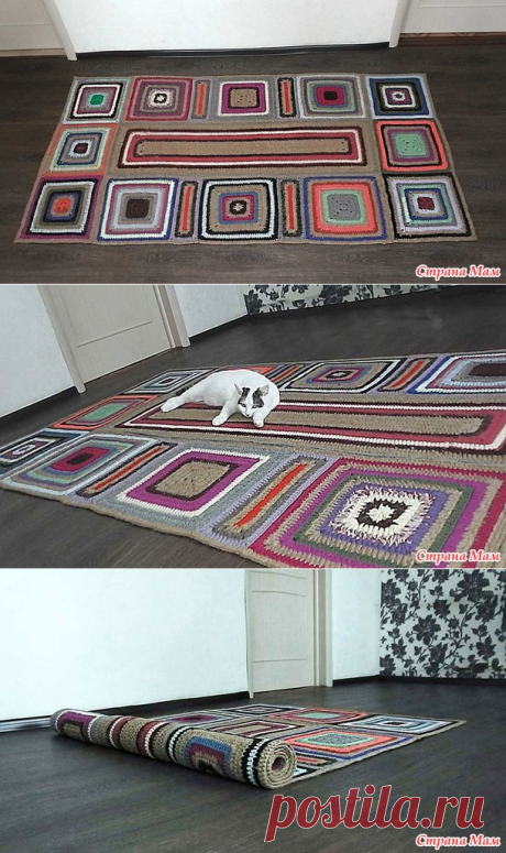 . Коврик «Бабушкин квадрат» вязаный крючком из остатков пряжи - Вязание - Страна Мам