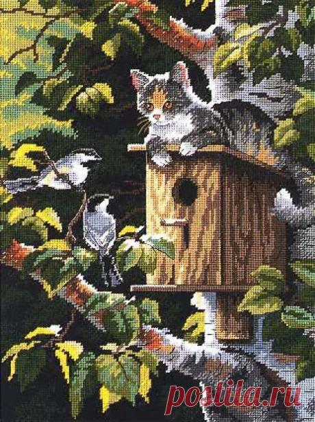 Кот - охотник / Схемы вышивки крестиком / PassionForum - мастер-классы по рукоделию