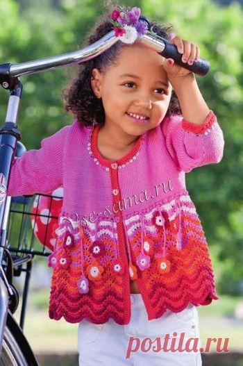 Жакет с цветами для девочки - Детские жакеты, кофточки, болеро спицами