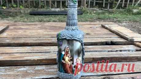 DIY: How to make Chistmas gift with decoupage Madonna Ferrucci icon on a whiskey bottle TUTORIAL
