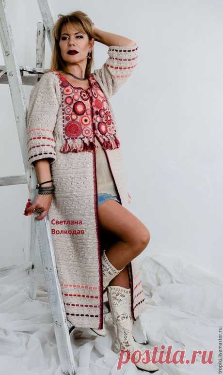 Купить Пальто вязаное авторское " Цветущие сады" ( коллекция "краски Крыма) - белый