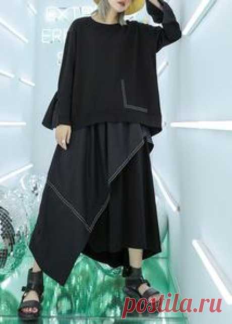 Art asymmetric cotton tunic top Work Outfits black top fall – SooLinen