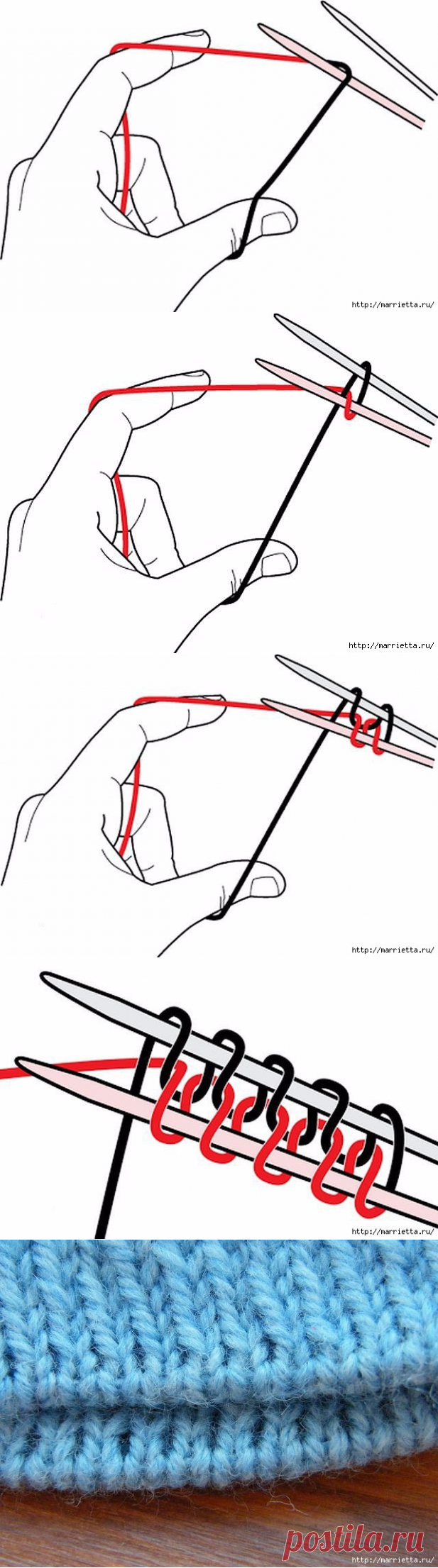 Волшебный набор петель спицами (метод Джуди Беккер), при котором край изделия получается как фабричный