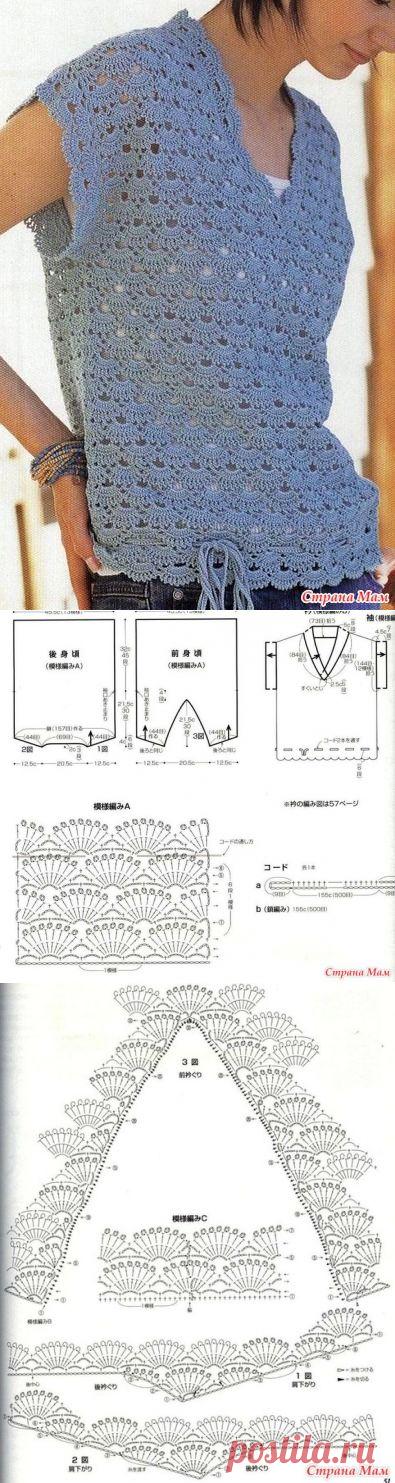 Блузон красивыми веерами. Крючок. - ВЯЗАНАЯ МОДА+ ДЛЯ НЕМОДЕЛЬНЫХ ДАМ - Страна Мам