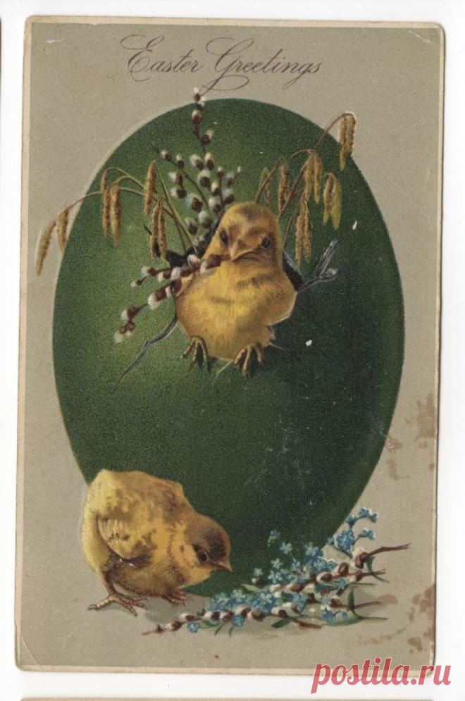 Vintage Easter Postcard Frankfort Illinois RFD 1909 Straight Line Cancel