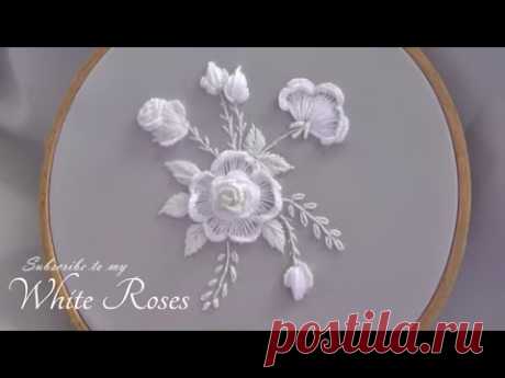 3D White Roses Cast on Stitch - White Embroidery