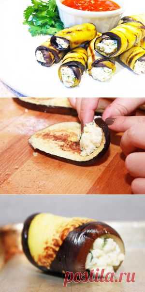 Рулетики из баклажанов с сыром и чесноком
