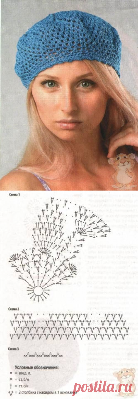 Ажурный берет синего цвета