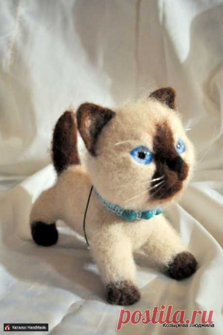 Валяная игрушка Валяная Кошечка Сиамка ручной работы HandMade